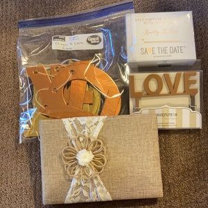 wedding/anniversary decorations- banners, hashtag signs, cake topper, guest book